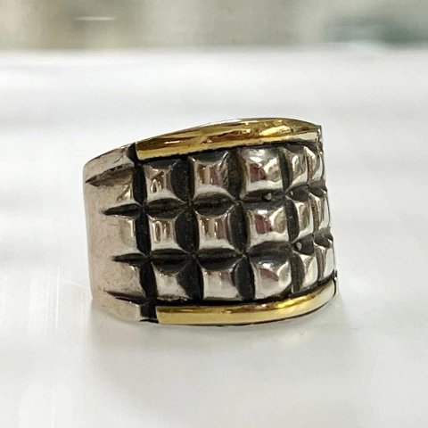 ANILLO PLATA Y ORO DAMERO ARTESANAL PLATA 925 K1055