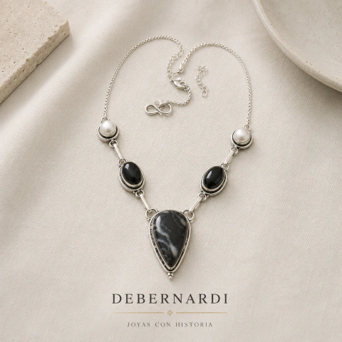COLLAR MARROQUI CON ONIX EN PLATA TIPO GARGANTILLA