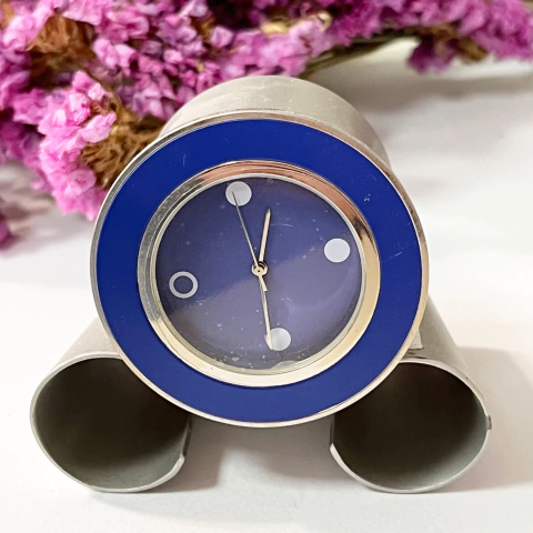 RELOJ DE MESA APOYO ACERO Y ESMALTE AZUL ITALIANO MINI K1795