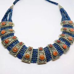 COLLAR LAPISLÁZULI Y GRANATE PLATERÍA INDIA COD. 4102 - comprar online