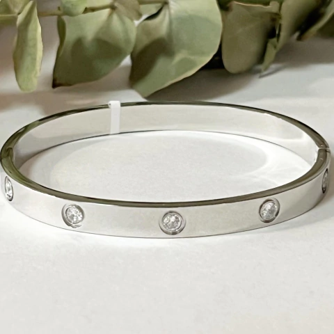 PULSERA ESCLAVA OVAL ACERO Y CUBIC K1395