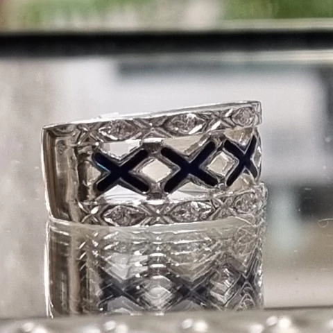 ANILLO PLATA CON CUBICS Y ESMALTE AZUL ESTILO ANTIGUO 6413