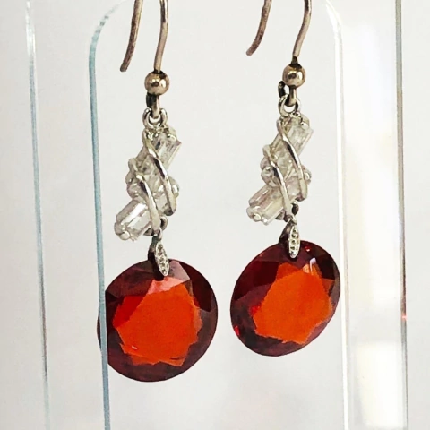 AROS DE PLATA CUBICS Y CRISTAL SWAROVSKI COLOR RUBI