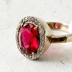 ANILLO PLATA Y APLICACIONES EN ORO 18 CON RUBI DE COLOMBIA 9249 - DEBERNARDI - Joyeria Debernardi