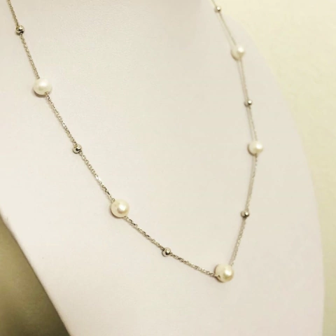 Collar plata y perlas cultivo agua dulce 9859
