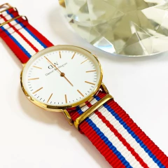 RELOJ GENEVE CON MALLA DE TELA ROJO GW799 - comprar online