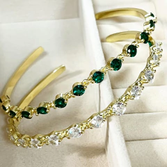 PULSERA MEDIA ESCLAVA RIGIDA CUBICS ENCHAPADA ORO K2404 en internet