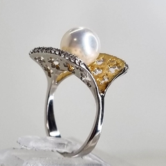 ANILLO ITALIANO DE PLATA, ORO Y PERLA NATURAL COD: 5879 en internet