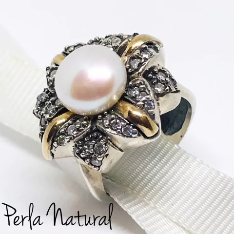 ANILLO PLATA Y ORO CON PERLA DE CULTIVO COD 3348