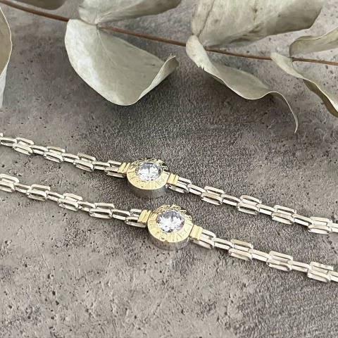 PULSERA BVG PLATA Y ORO CON CUBIC COMBINADA k1013