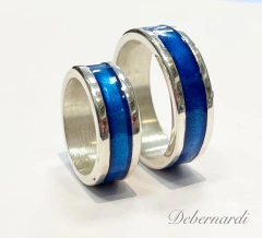 PAR DE ALIANZAS PLATA Y ESMALTE ANCHAS