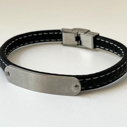 PULSERA CUERO Y ACERO ITALIANA CON COSTURAS SK534