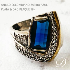 ANILLO CHEVALLIER ZAFIRO AZUL, PLATA Y ORO J961 en internet
