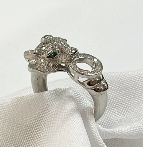 ANILLO PANTERA PANTHER PLATA CUBIC Y ESMERALDA SK822