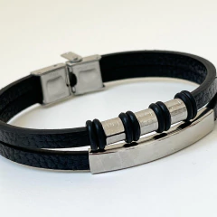 PULSERA CUERO DOBLE CON ACERO ITALIA SK 533