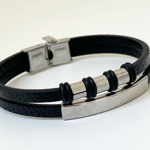 PULSERA CUERO DOBLE CON ACERO ITALIA SK 533