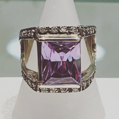 ANILLO PLATA Y AMATISTA RECTANGULAR TALLA OCTOGONO K1059 - comprar online