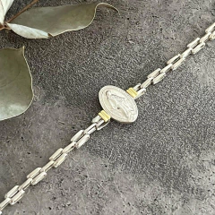 PULSERA PLATA Y ORO CON MEDALLA VIRGEN MILAGROSA K1878