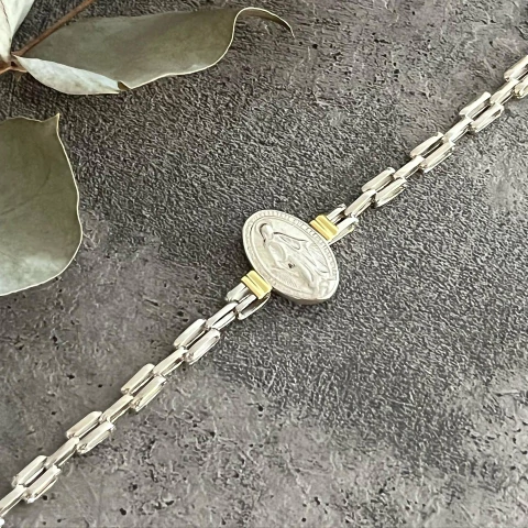 PULSERA PLATA Y ORO CON MEDALLA VIRGEN MILAGROSA K1878