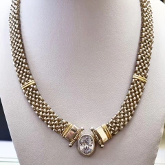 GARGANTILLA PASHASON CON GRAN CUBIC OVAL PLATA Y ORO 8032