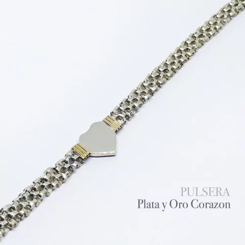 PULSERA PLATA Y ORO CON CORAZON 8598