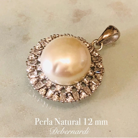 DIJE DE PLATA CON CUBICS Y PERLA NATURAL DE RIO 12 mm Italiano 9902