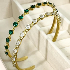 PULSERA MEDIA ESCLAVA RIGIDA CUBICS ENCHAPADA ORO K2404 - comprar online