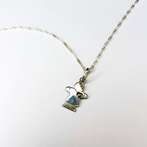 COLGANTE PLATA Y ORO CON MOÑO CHICO NENA