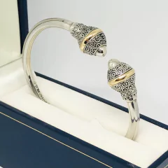 PULSERA INDIA RIGIDA PLATA Y TERMINAL CON ORO 3960