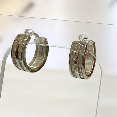 PAR DE AROS ARGOLLAS SIN FIN DOBLES PLATA Y CUBICS ITALIANOS