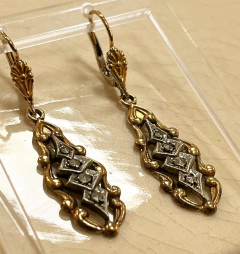 AROS ANTIGUOS PLATA Y ORO CON MARCASITAS 3946 - comprar online