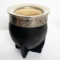 MATE IMPERIAL CUERO NEGRO CON VIROLA ALPACA LABRADA 5917 - DEBERNARDI - Joyeria Debernardi