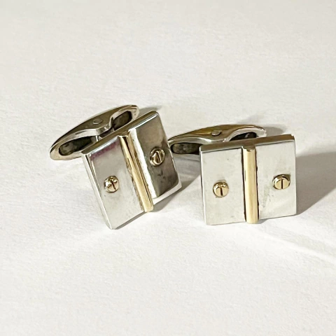 JUEGO GEMELOS PLATA Y ORO 18K HECHOS A MANO k1546