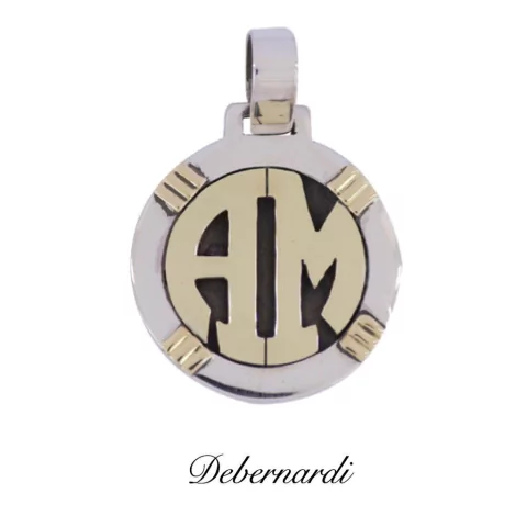 MEDALLA REDONDA PLATA CON INICIALES/ LETRAS ORO HECHAS A MANO