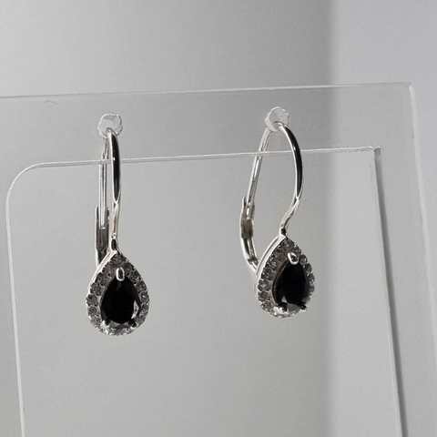 AROS BRISURA PLTA Y LAGRIMA ONIX NEGRO Y CUBICS 3771