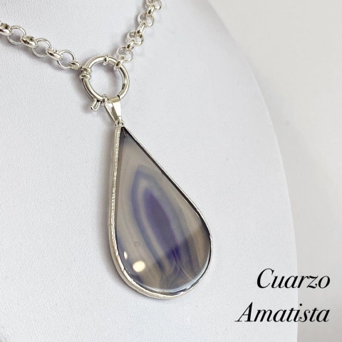 CADENA Y DIJE GOTA DE CUARZO AMATISTA N205