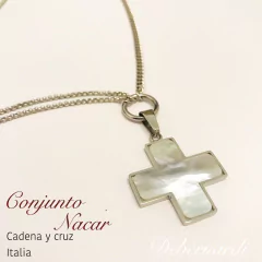 CONJUNTO CADENA DOBLE Y CRUZ ACERO Y NACAR ITALIANO 7966 - tienda online