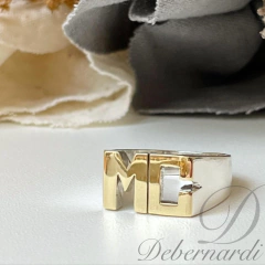 ANILLO PLATA Y ORO SELLO INICIALES LETRAS RECTANGULAR 5662