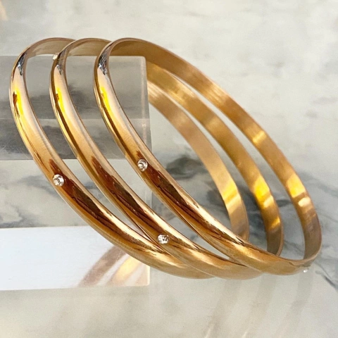 PULSERA ESCLAVA ACERO GOLD Rosé con chispitas de Cubics 121N