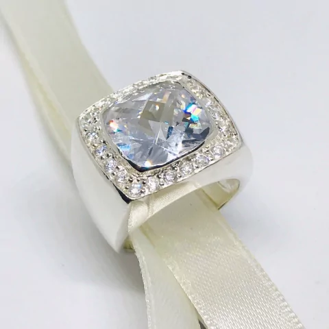 ANILLO PLATA CON CUBICS GRANDE PIEDRA CUADRADA 7572