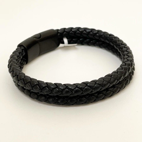 PULSERA DOLBE DE CUERO ITALIANA CON CIERRE ACERO NEGRO 10615