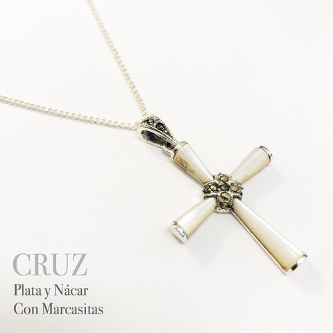 BELLA CRUZ EN PLATA Y NACAR CON MARCASITAS 5107 - comprar online