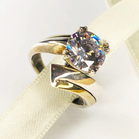 ANILLO PLATA Y ORO SOLITARIO COMPROMISO Colombia 9889