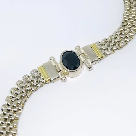 PULSERA PAYASON CON ONIX OVAL PLATA Y ORO18 kts COD 8036