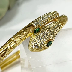 PULSERA ENCHAPADA EN ORO 18 ITALIANA SERPIENTE CON OJOS VERDES K2500 - comprar online