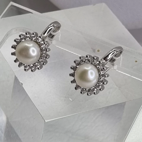 AROS PERLA NATURAL AGUA DULCE Y CUBICS CON BRISURA