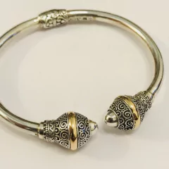 PULSERA INDIA RIGIDA PLATA Y TERMINAL CON ORO 3960 - comprar online