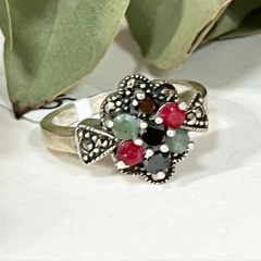 ANILLO PLATA Y PIEDRAS DE RAIZ NATURAL TAILANDIA k1371