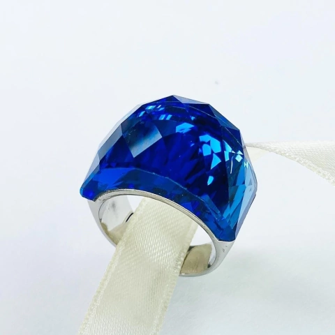 ANILLO ACERO MODELO EXPRESSION CON CRISTAL AZUL 104N