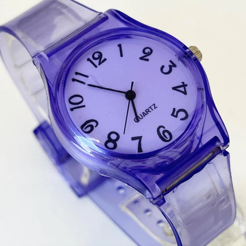 RELOJ CAUCHO TRANSPARENTE VIOLETA CHICO K12V